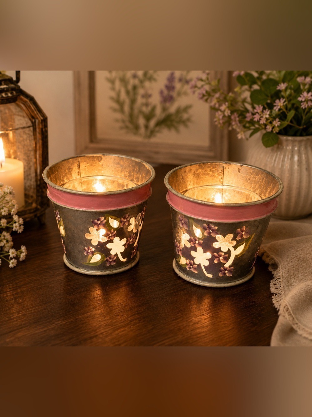 Partylite Lilac Flower Pot Votive Holder Set P7740